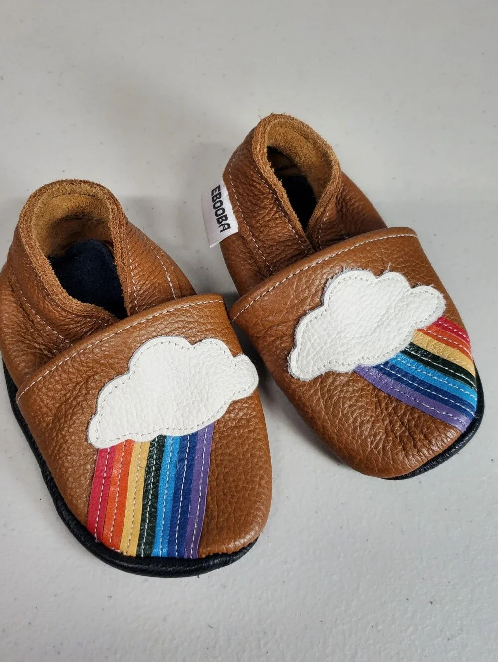 Ebooba Brown Leather Baby Shoes with Rainbow Cloud
